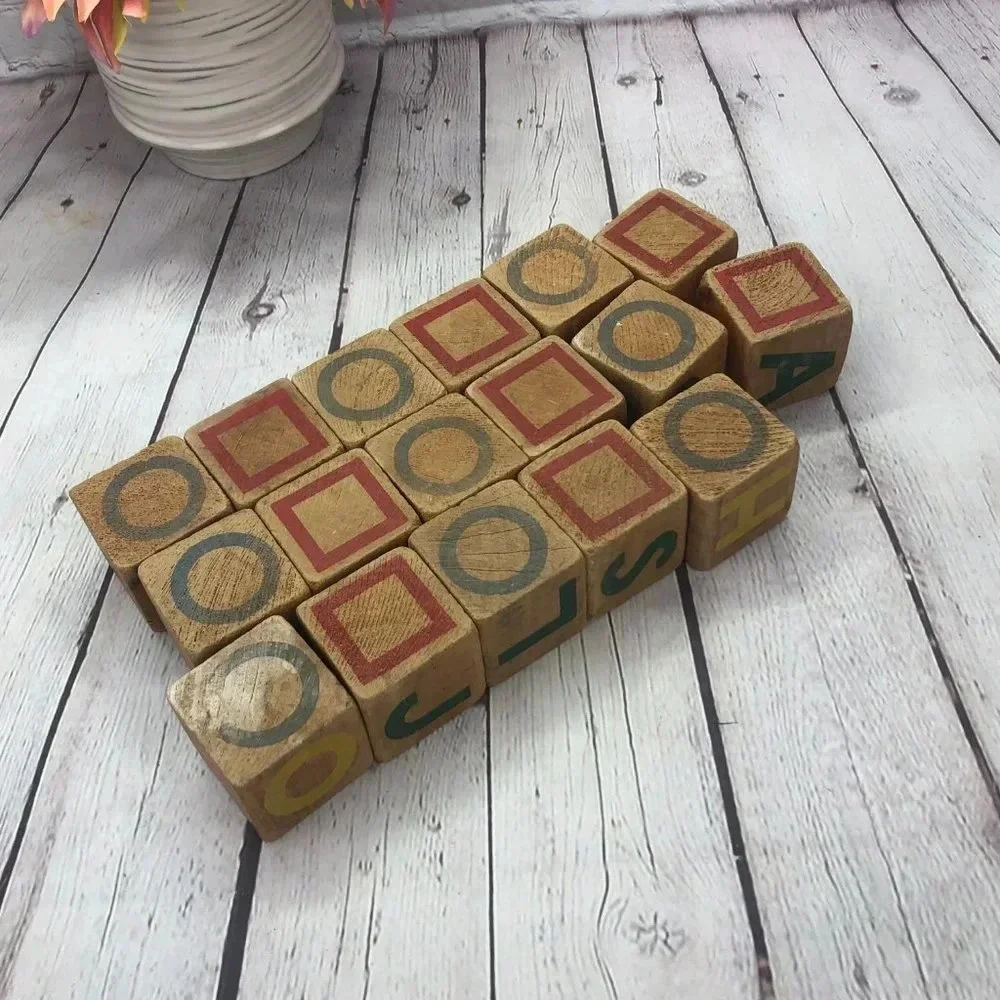 vtg 17 wooden blocks nursery decor playroom classroom cottagecore rustic